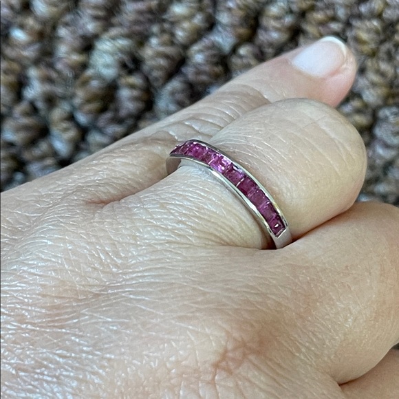NWT Elegant 925 Silver and Natural Pink Ruby Gemstone Ring Half Eternity Size 6 - Picture 3 of 11